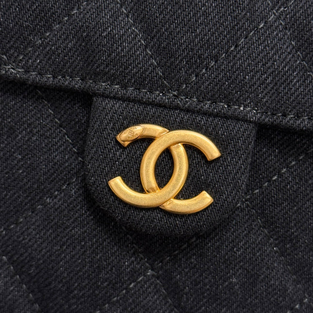 CHANEL 25S HOBO BAG 30 IN BLACK-GRAY DENIM WITH GOLD HARDWARE