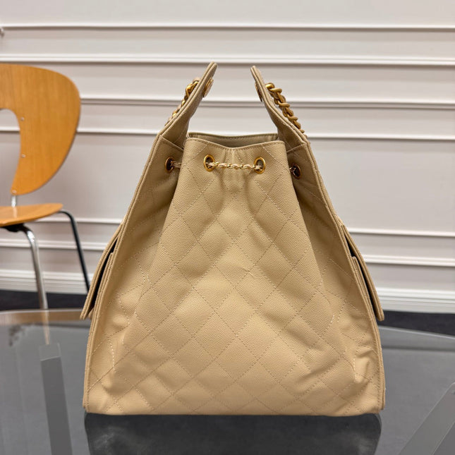 CHANEL 25S HOBO BAG 40 IN GOLDEN BEIGE CAVIAR WITH GOLD HARDWARE