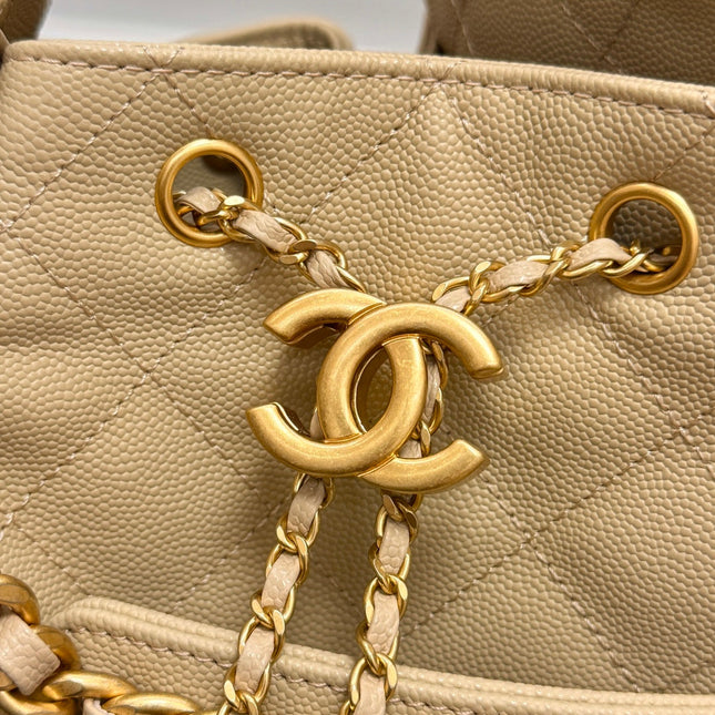 CHANEL 25S HOBO BAG 40 IN GOLDEN BEIGE CAVIAR WITH GOLD HARDWARE