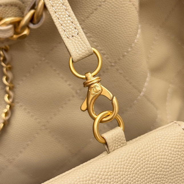 CHANEL 25S HOBO BAG 40 IN GOLDEN BEIGE CAVIAR WITH GOLD HARDWARE
