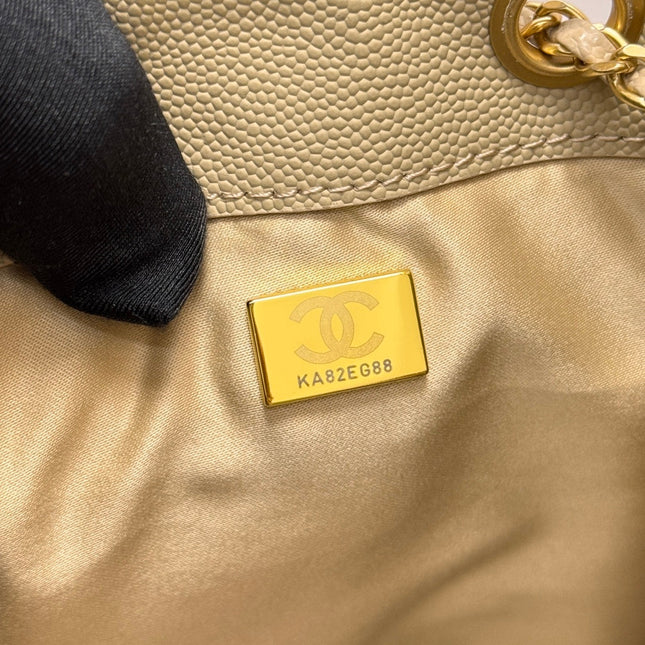 CHANEL 25S HOBO BAG 40 IN GOLDEN BEIGE CAVIAR WITH GOLD HARDWARE