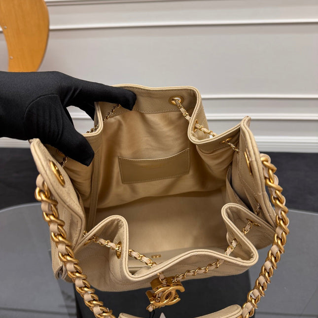 CHANEL 25S HOBO BAG 40 IN GOLDEN BEIGE CAVIAR WITH GOLD HARDWARE
