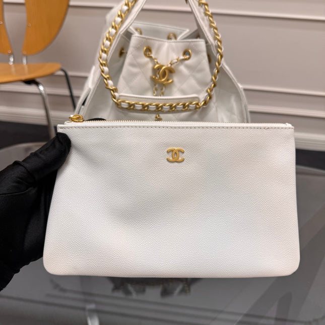 CHANEL 25S HOBO BAG 40 IN WHITE CAVIAR WITH GOLD HARDWARE