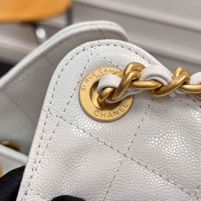 CHANEL 25S HOBO BAG 40 IN WHITE CAVIAR WITH GOLD HARDWARE