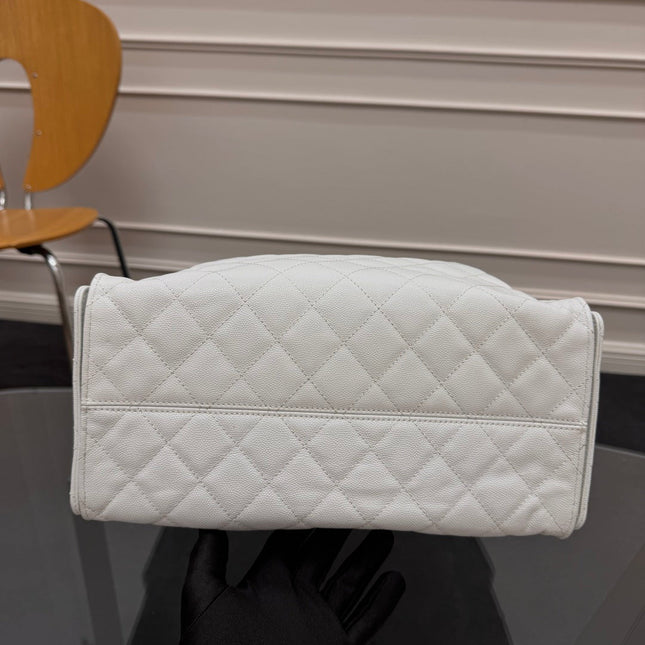 CHANEL 25S HOBO BAG 40 IN WHITE CAVIAR WITH GOLD HARDWARE