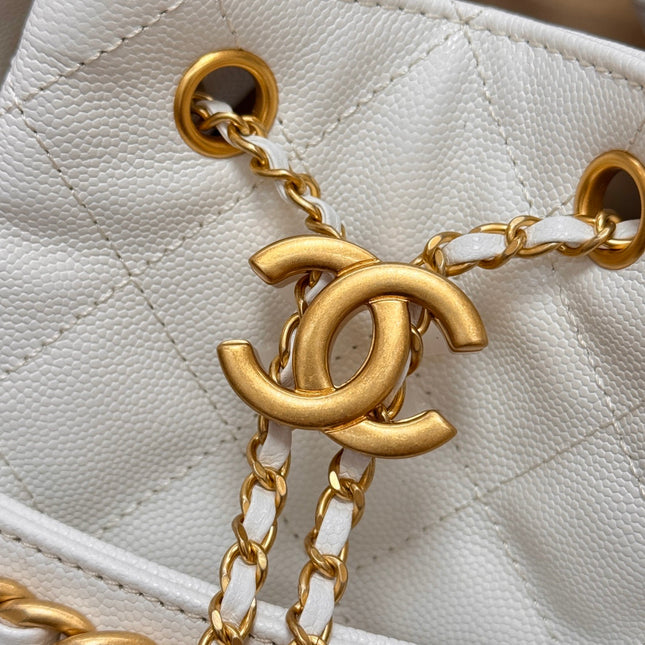 CHANEL 25S HOBO BAG 40 IN WHITE CAVIAR WITH GOLD HARDWARE