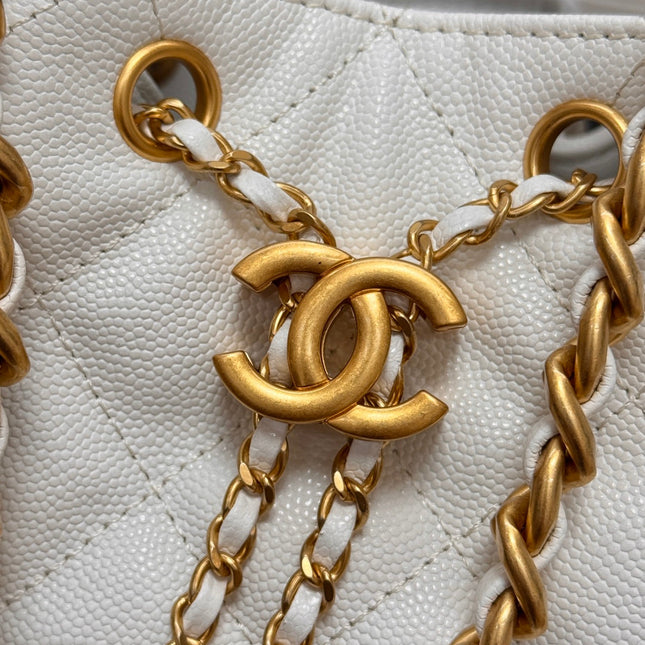 CHANEL 25S HOBO BAG 30 IN WHITE CAVIAR WITH GOLD HARDWARE