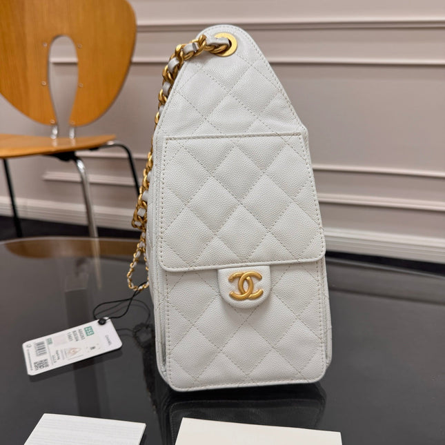 CHANEL 25S HOBO BAG 30 IN WHITE CAVIAR WITH GOLD HARDWARE