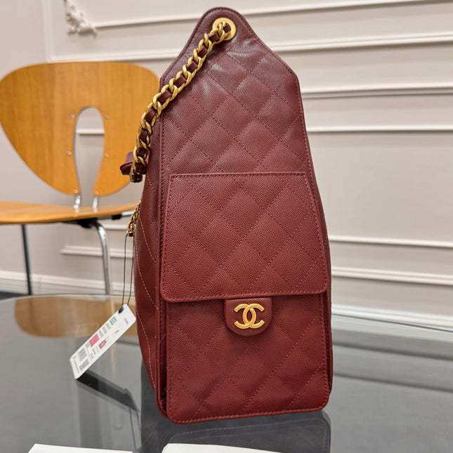 CHANEL 25S HOBO BAG 40 IN DARK RED CAVIAR WITH GOLD HARDWARE