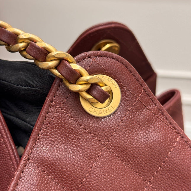 CHANEL 25S HOBO BAG 40 IN DARK RED CAVIAR WITH GOLD HARDWARE