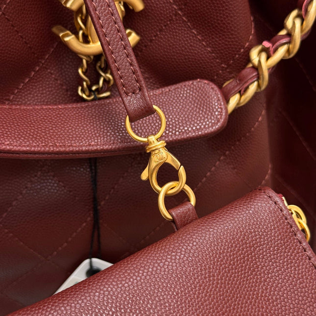 CHANEL 25S HOBO BAG 40 IN DARK RED CAVIAR WITH GOLD HARDWARE