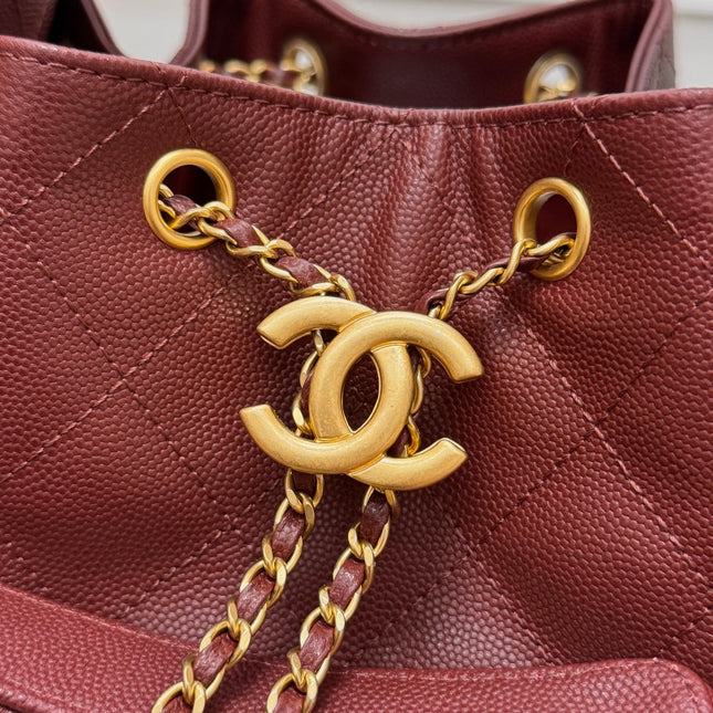 CHANEL 25S HOBO BAG 40 IN DARK RED CAVIAR WITH GOLD HARDWARE