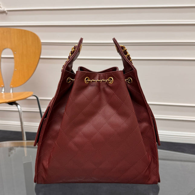 CHANEL 25S HOBO BAG 40 IN DARK RED CAVIAR WITH GOLD HARDWARE