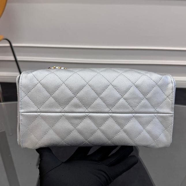 CHANEL 25S HOBO BAG 30 IN SILVER CAVIAR WITH GOLD HARDWARE