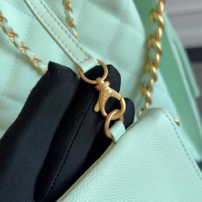 CHANEL 25S HOBO BAG 40 IN SEAFOAM GREEN CAVIAR WITH GOLD HARDWARE