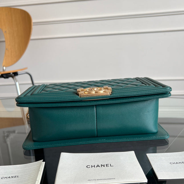 CHANEL 25S BOY BAG 25 IN DARK GREEN LAMBSKIN