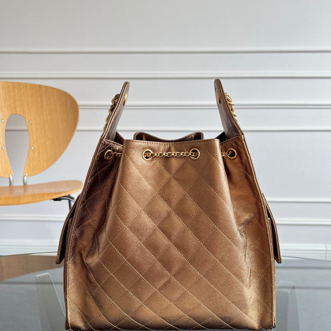 CHANEL 25S HOBO BAG 40 IN METALLIC BROWN CAVIAR WITH GOLD HARDWARE