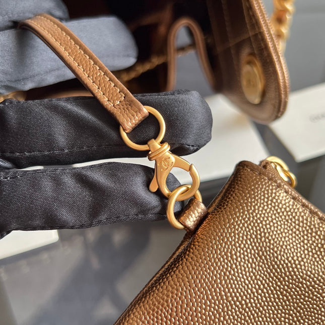 CHANEL 25S HOBO BAG 40 IN METALLIC BROWN CAVIAR WITH GOLD HARDWARE