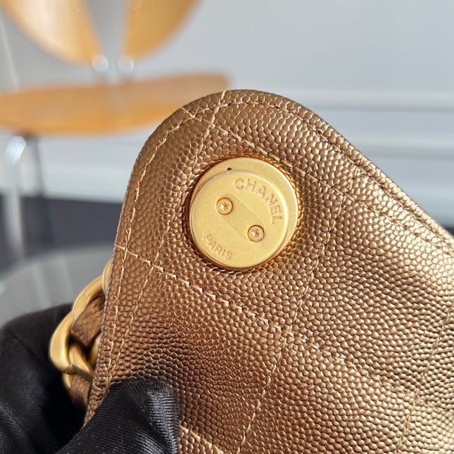 CHANEL 25S HOBO BAG 40 IN METALLIC BROWN CAVIAR WITH GOLD HARDWARE