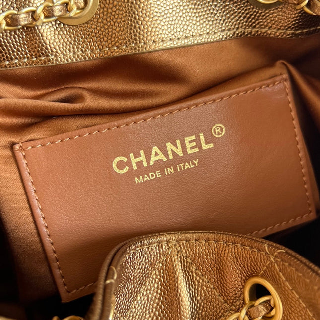 CHANEL 25S HOBO BAG 40 IN METALLIC BROWN CAVIAR WITH GOLD HARDWARE