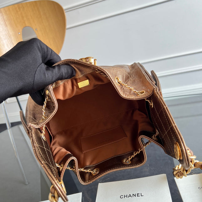 CHANEL 25S HOBO BAG 30 IN METALLIC BROWN CAVIAR WITH GOLD HARDWARE