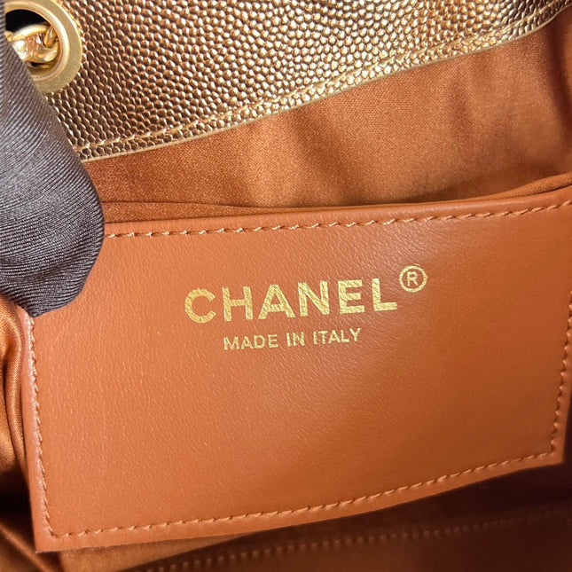 CHANEL 25S HOBO BAG 30 IN METALLIC BROWN CAVIAR WITH GOLD HARDWARE
