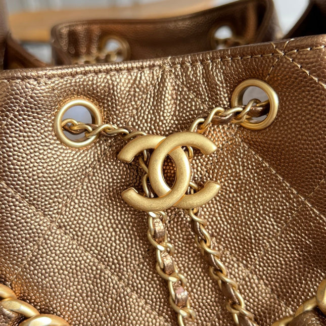 CHANEL 25S HOBO BAG 30 IN METALLIC BROWN CAVIAR WITH GOLD HARDWARE