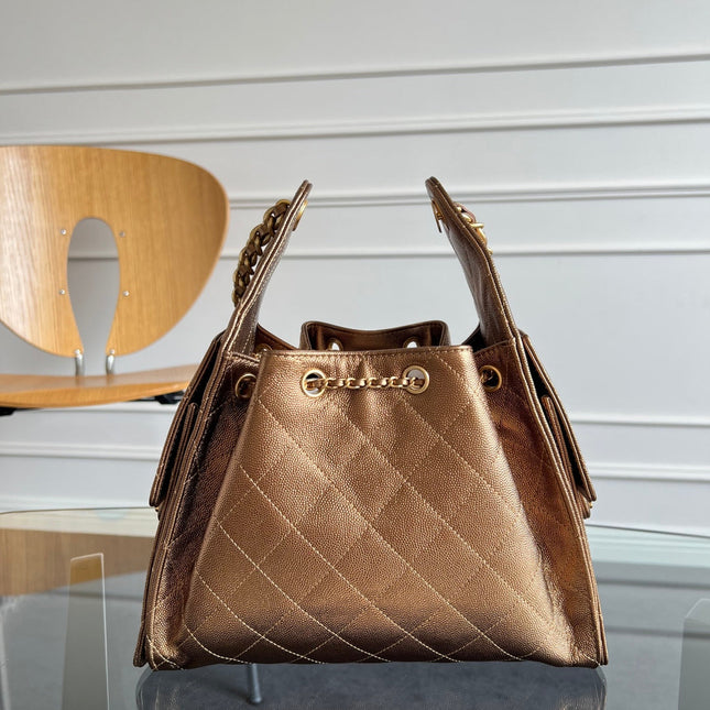 CHANEL 25S HOBO BAG 30 IN METALLIC BROWN CAVIAR WITH GOLD HARDWARE