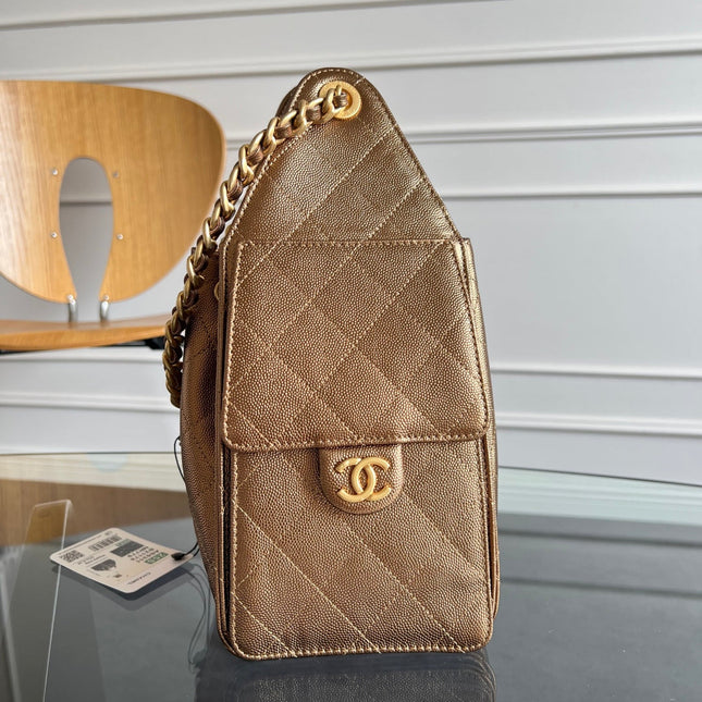 CHANEL 25S HOBO BAG 30 IN METALLIC BROWN CAVIAR WITH GOLD HARDWARE