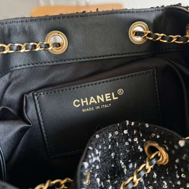 CHANEL 25S HOBO BAG 40 IN BLACK TWEED WITH GOLD HARDWARE