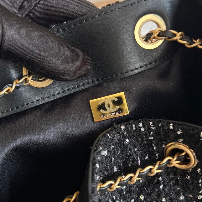 CHANEL 25S HOBO BAG 40 IN BLACK TWEED WITH GOLD HARDWARE