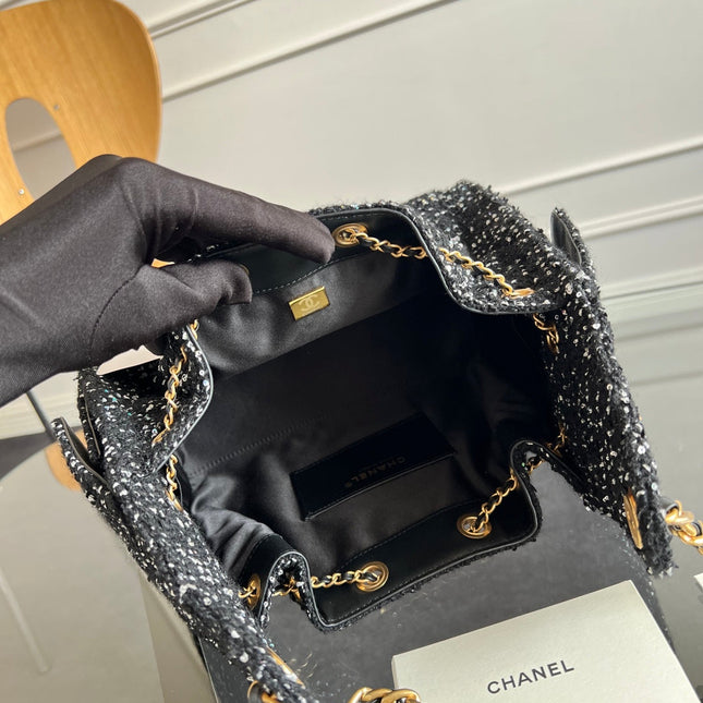 CHANEL 25S HOBO BAG 30 IN BLACK TWEED WITH GOLD HARDWARE
