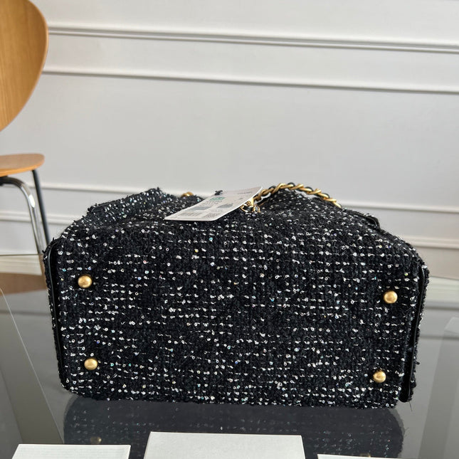 CHANEL 25S HOBO BAG 30 IN BLACK TWEED WITH GOLD HARDWARE