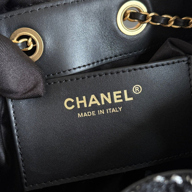 CHANEL 25S HOBO BAG 30 IN BLACK TWEED WITH GOLD HARDWARE