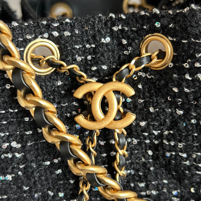 CHANEL 25S HOBO BAG 30 IN BLACK TWEED WITH GOLD HARDWARE