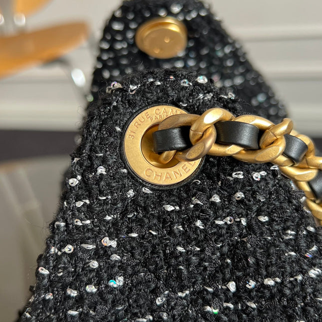 CHANEL 25S HOBO BAG 30 IN BLACK TWEED WITH GOLD HARDWARE