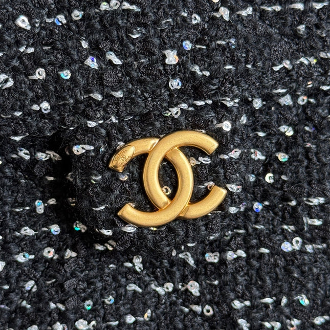 CHANEL 25S HOBO BAG 30 IN BLACK TWEED WITH GOLD HARDWARE