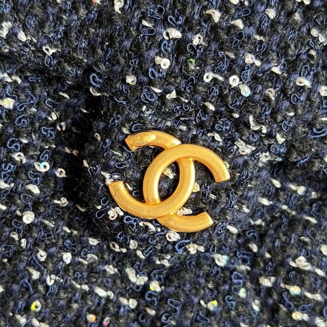 CHANEL 25S HOBO BAG 40 IN NAVY BLUE TWEED WITH GOLD HARDWARE