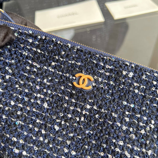 CHANEL 25S HOBO BAG 40 IN NAVY BLUE TWEED WITH GOLD HARDWARE
