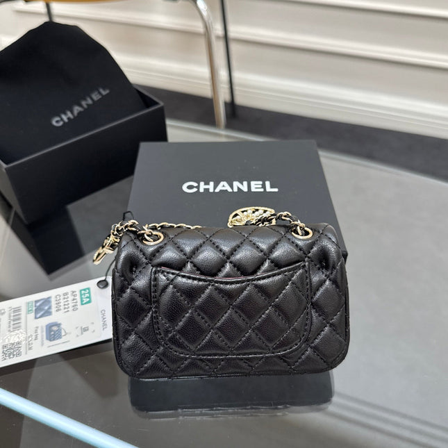CHANEL 25S FLAP CHARM BAG 13 IN BLACK LAMBSKIN