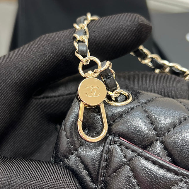 CHANEL 25S FLAP CHARM BAG 13 IN BLACK LAMBSKIN