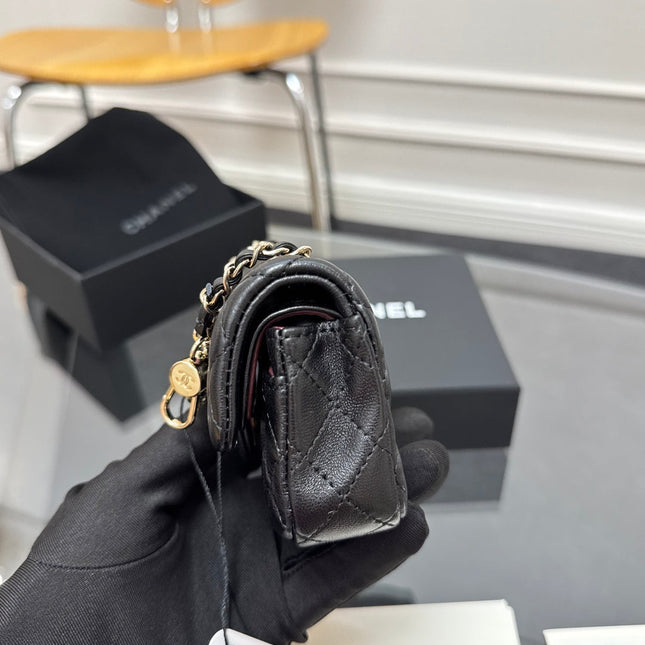CHANEL 25S FLAP CHARM BAG 13 IN BLACK LAMBSKIN