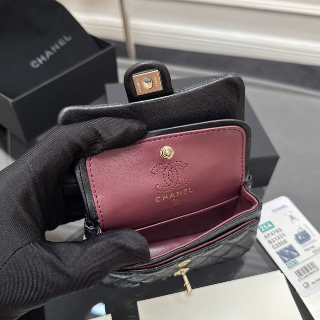 CHANEL 25S FLAP CHARM BAG 13 IN BLACK LAMBSKIN