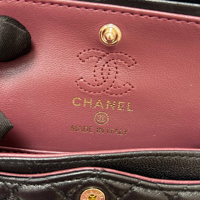 CHANEL 25S FLAP CHARM BAG 13 IN BLACK LAMBSKIN