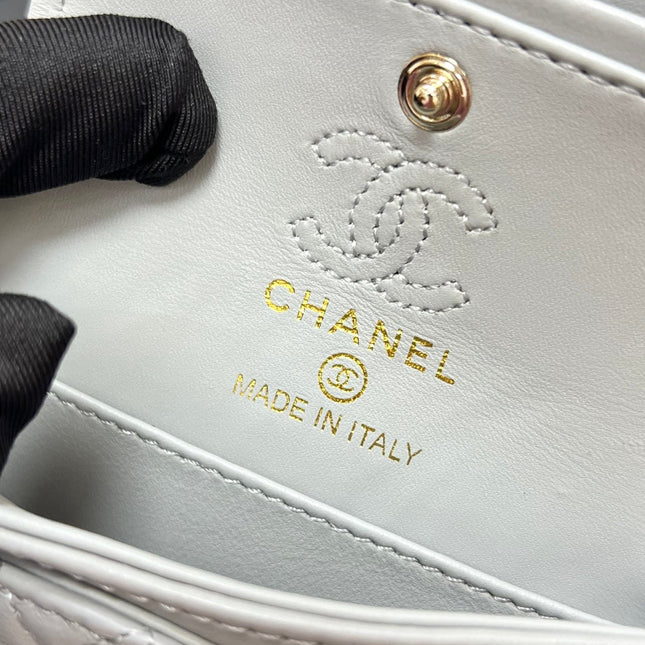 CHANEL 25S FLAP CHARM BAG 13 IN GREY LAMBSKIN