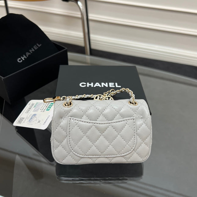 CHANEL 25S FLAP CHARM BAG 13 IN GREY LAMBSKIN