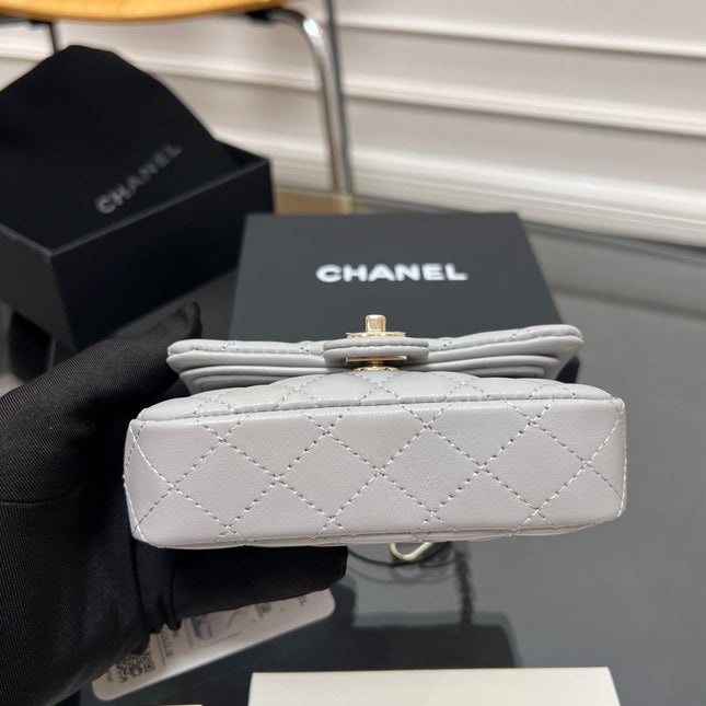 CHANEL 25S FLAP CHARM BAG 13 IN GREY LAMBSKIN