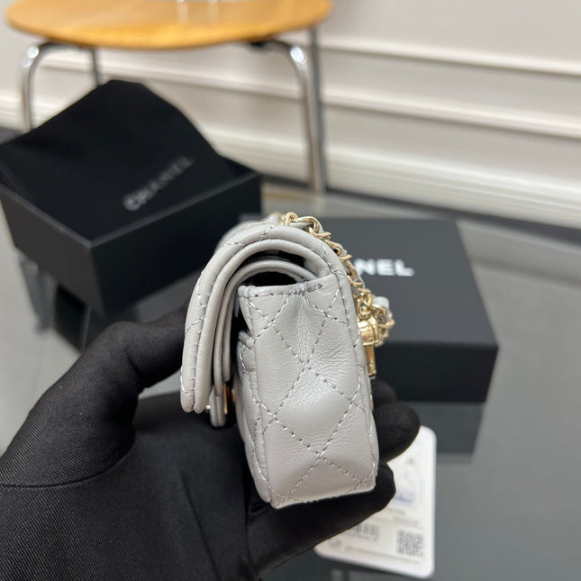 CHANEL 25S FLAP CHARM BAG 13 IN GREY LAMBSKIN