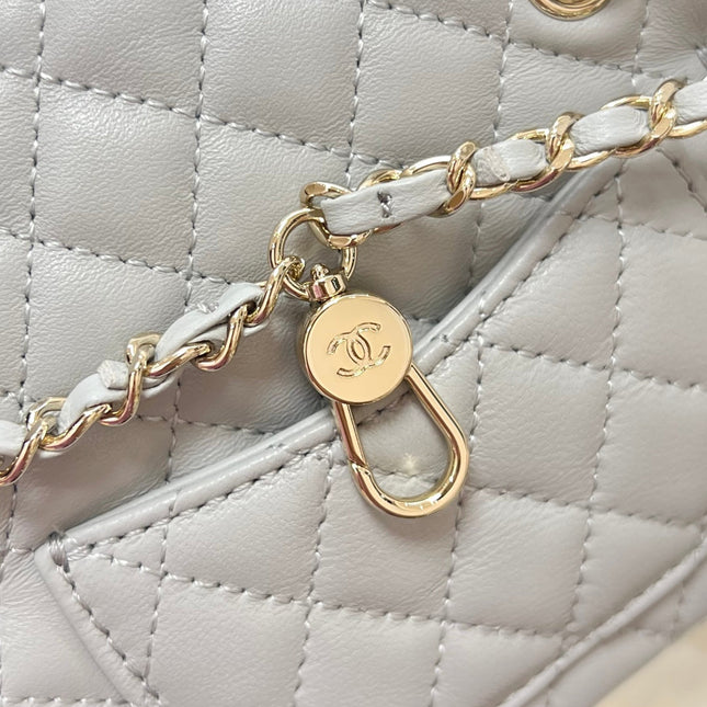 CHANEL 25S FLAP CHARM BAG 13 IN GREY LAMBSKIN