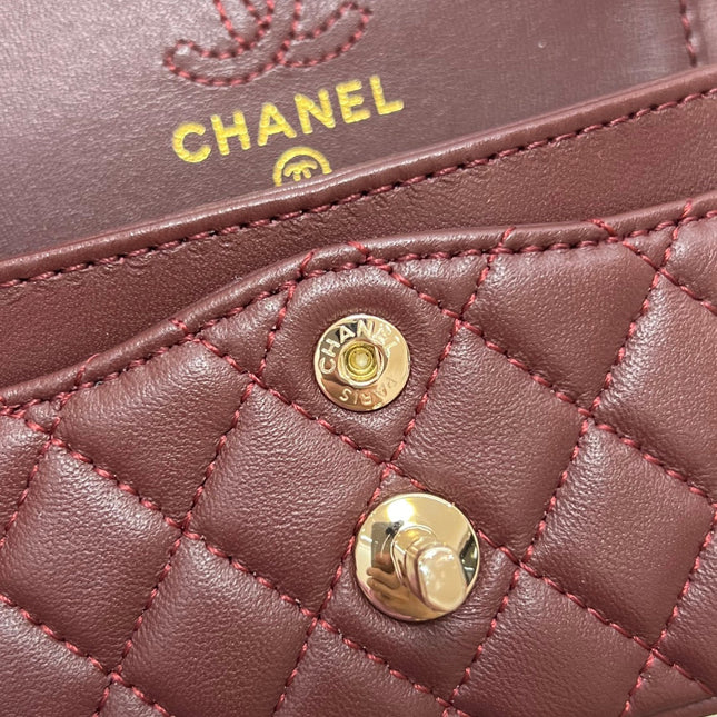 CHANEL 25S FLAP CHARM BAG 13 IN DARK RED LAMBSKIN